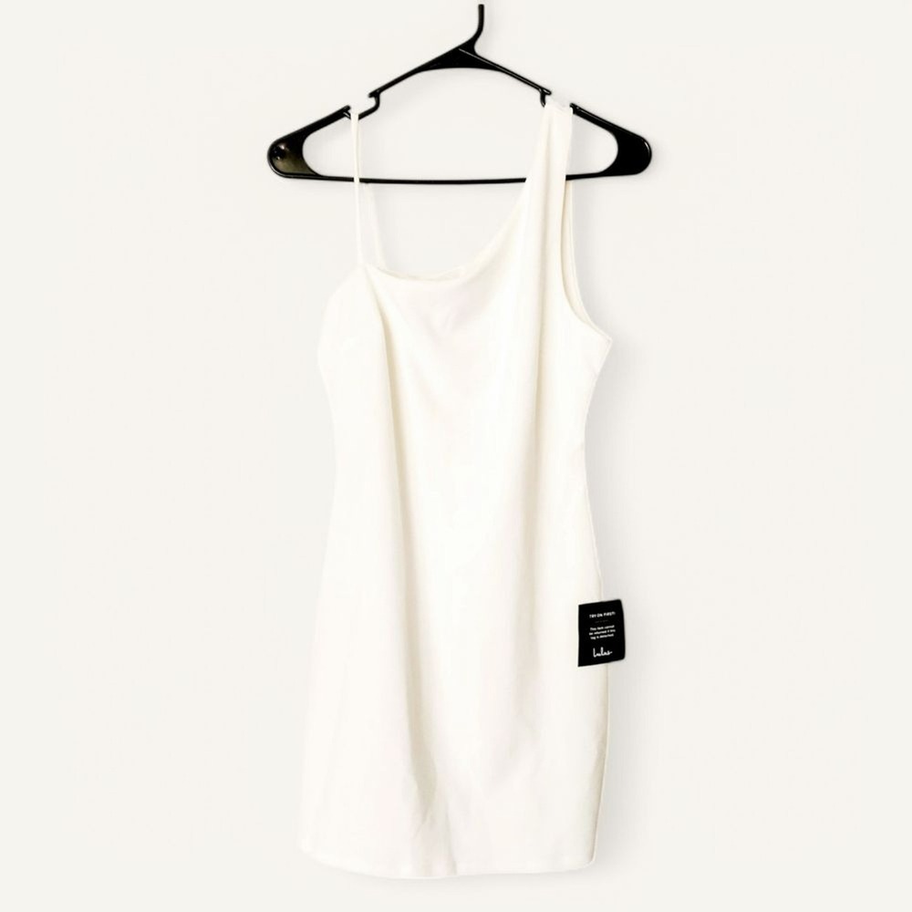 Lulus One Shoulder Mini‎ Dress Spaghetti Strap White Medium Bodycon Graduation